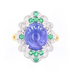 Tanzanite (7.28ct) Emerald & Diamond 18K Ring