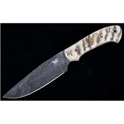 M.T. Knives Damascus and Rams Horn Camp Knife