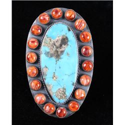 Navajo Kingman Turquoise & Spiny Oyster Ring