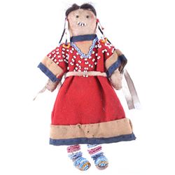 Crow Beaded Hide Doll w/ Dentilium Earrings 19th