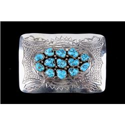 Navajo Sterling & Kingman Turquoise Belt Buckle