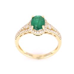 Natural Emerald Oval Cut with Diamonds in 10K Ring
