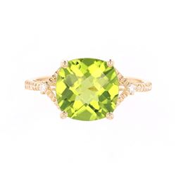 Green Peridot & Diamond 14K Gold Ring