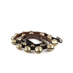 Large Graduated Brass Sleigh Bells Leather Collar