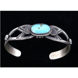 Navajo Eva Billah Sand Cast Kingman Turquoise Cuff