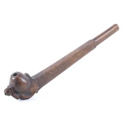 19th Century Human Effigy Carved Wood Pewter Pipe