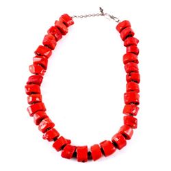 Sterling & Ox Blood Coral Nugget Necklace