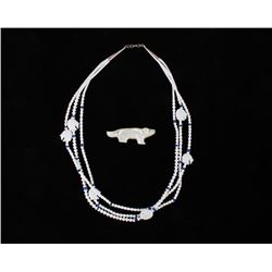 Eskimo Silver Carved White Marble Inlaid Fetishes