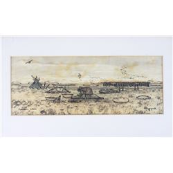 George Aligupuk "Caribou Skin" Signed Ink Sketch