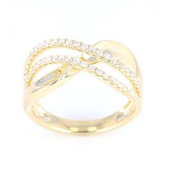 Modern 14K Gold and Diamond Wave Ring