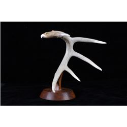 Mounted Hand Carved Eagle Antler Mid Century