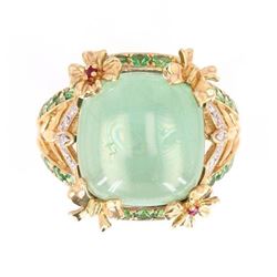 Green Amethyst w/ Ruby & Emeralds in 14K Gold
