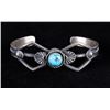 Image 1 : Navajo Silver Sand Cast Kingman Turquoise Bracelet