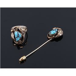 Navajo 12k Gold Fill & Turquoise Pin & Ring