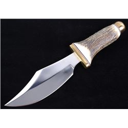 Antler Handle Bowie Knife with Hide Sheath