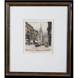 Austrian City Street Robert Kasimir Color Etching