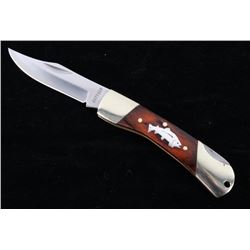 Buffalo Silver Trout Inlay Rosewood Pocket Knife