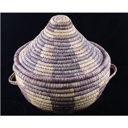 Large Papago Hand Woven Coil Basket w/ Lid
