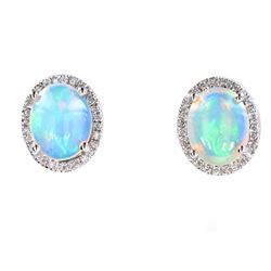 Ethiopian Opal & Diamond Stud Earrings in 14K Gold