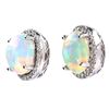 Image 4 : Ethiopian Opal & Diamond Stud Earrings in 14K Gold
