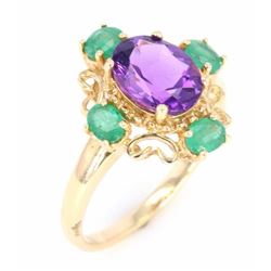 Amethyst & Emerald Vintage Style 14K Gold Ring