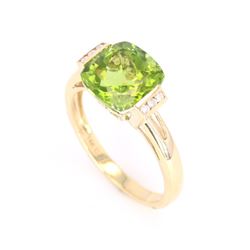 Green Peridot and Diamond 14K Gold Ring