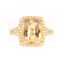 Yellow Beryl and Diamond 14K Gold Ring