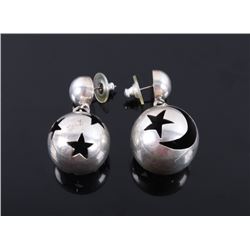 Navajo Moon & Stars Sterling Concho Pearl Earrings