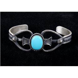 Navajo Eva Billah Sand Cast Kingman Turquoise Cuff