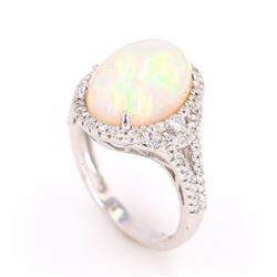 Ethiopian Opal (4.14ct) & Diamond 14K Gold Ring