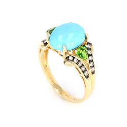 Turquoise, Tourmaline and Diamond 10K Ring