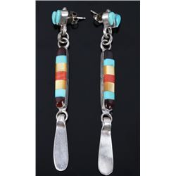 Navajo Mosaic Inlaid Turquoise Sterling Earrings
