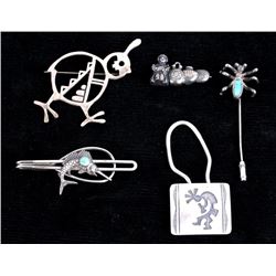 Navajo Sterling Silver Broaches, Tie & Key Clip