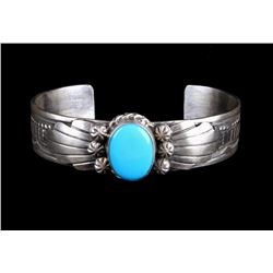 Handmade Navajo Sterling & Kingman Turquoise Cuff