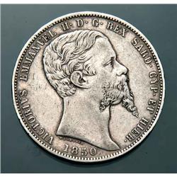 Sardinia - V.E. II - 5 L. 1850