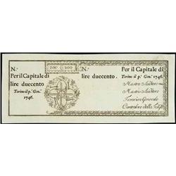 Italian Bankonotes - 100 L. 200 L. 1746