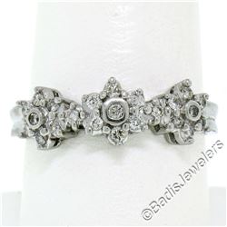 New 14kt White Gold 0.60 ctw Round Brilliant Diamond 3 Flower Cluster Ring