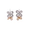 Image 2 : 0.50 ctw Diamond Floral Motif French Wire Earrings - 14KT Rose and White Gold