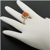 Image 7 : 14K Two Tone Gold Oval Carnelian Solitaire Ring w/ Round Diamond Accents