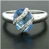 Image 2 : 14K White Gold 3.57 ctw Pave Diamond & Caged Checkerboard Oval Blue Topaz Ring