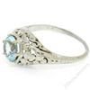 Image 5 : Antique Art Deco 18kt White Gold Round Aquamarine Solitaire Floral Filigree Ring