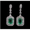 Image 1 : 2.11 ctw Emerald and Diamond Earrings - 18KT White Gold