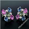 Image 2 : 18kt White Gold 3.86 ctw Oval Sapphire and Round Diamond Stud Earrings