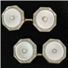 Image 2 : Men's Antique Art Deco Etched 14k Gold & Mother of Pearl Seed Octagon Cufflinks