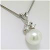 Image 3 : 14k White Gold 0.48 ctw VS Diamond Large 12mm Pearl Pendant w/ 18" Chain