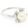 Image 4 : 14K White Gold 7.5mm Cultured Pearl & 8 Single Cut Diamond Petite Cluster Ring