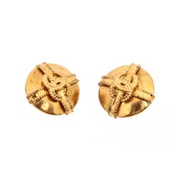 Chanel Vintage Gold Textured CC Logo Round Clip On Earrings