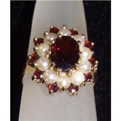 Estate Seed Pearl & Garnet Gold Ring Antique #1126212