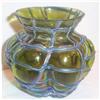 Image 1 : Loetz Green Art Glass Iridized Threaded Vase #1136214