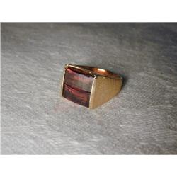 Rare Estate 14K Gold Faceted Garnet Mens Ring #1136308